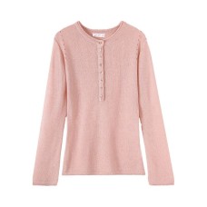 Chic Hollow-Out Half-Open Neck Long Sleeve Knit Top for Women