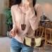 Chic Hollow-Out Half-Open Neck Long Sleeve Knit Top for Women