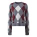 French Grid Rhinestone Decorated Round Neck Short Knit Top for Women