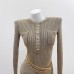 Home Golden Lurex Knit Henley Neck Slim Fit Knit Top with Waist Chain Metallic Feel Home Golden Lurex Knit Henley Neck Slim Fit Knit Top with Waist Chain Metallic Feel