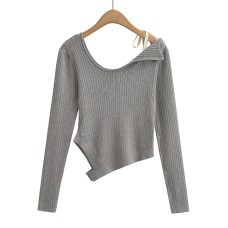 Strap off shoulder asymmetrical long sleeved top