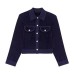 Brushed Knit Top for Turn-Down Collar Single Breasted Long Sleeve Short Length