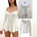 Sleeve Length  Neckline Type of Clothing  Solid Color  Long Sleeve  Square Neck Knit Top for Women