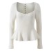 Sleeve Length  Neckline Type of Clothing  Solid Color  Long Sleeve  Square Neck Knit Top for Women