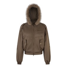 Detachable fur collar hooded short retro cotton jacket