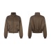 Detachable fur collar hooded short retro cotton jacket