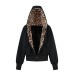 Leopard print patchwork and plush thick hooded sweatshirt jacket