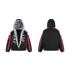 Thickened fur collar hooded racing cotton jacket Thickened fur collar hooded racing cotton jacket
