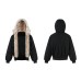 Leopard print fur collar patchwork hooded jacket