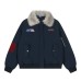 Embroidered fur collar motorcycle jacket with cotton jacket