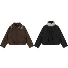 Retro fur collar imitation suede Maillard baseball jacket cotton jacket