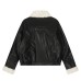 Retro Maillard PU leather fur collar with cotton jacket