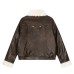 Retro Maillard PU leather fur collar with cotton jacket