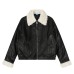 Retro Maillard PU leather fur collar with cotton jacket