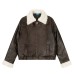 Retro Maillard PU leather fur collar with cotton jacket