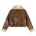 Spicy Girl PU Leather Plush Collar with Plush Short Coat for Women