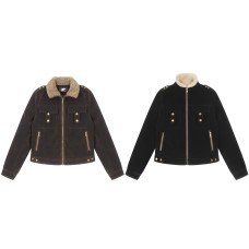 Maillard lambskin collar cotton cardigan short jacket for women Maillard lambskin collar cotton cardigan short jacket for women