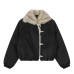 Vintage mountain carving with plush collar and horn button cotton jacket