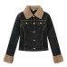 Retro lamb fleece patchwork denim jacket for women