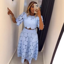 Sleeve Length  Neckline   Hollow Out Design  Short Sleeve  Round Neck  Women's Two-Piece Set