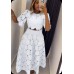 Sleeve Length  Neckline   Hollow Out Design  Short Sleeve  Round Neck  Women's Two-Piece Set