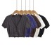 Slim fit V-neck single breasted short sleeved top