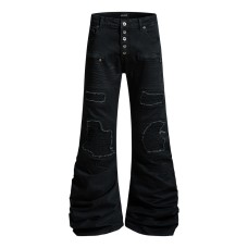 Punk ripped patch denim bell bottoms Punk ripped patch denim bell bottoms