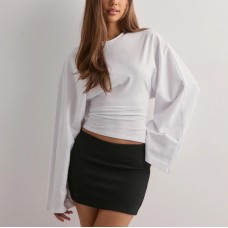 Elegant Solid Color Round Neck Long Sleeve Fitted Casual Top for Women Elegant Solid Color Round Neck Long Sleeve Fitted Casual Top for Women