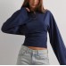 Elegant Solid Color Round Neck Long Sleeve Fitted Casual Top for Women