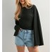 Elegant Solid Color Round Neck Long Sleeve Fitted Casual Top for Women