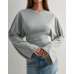 Elegant Solid Color Round Neck Long Sleeve Fitted Casual Top for Women