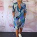 Elegant Printed V-Neck Midi Sleeve Dress for Women Elegant Printed V-Neck Midi Sleeve Dress for Women