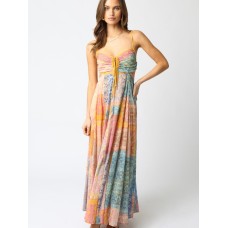 Fashion V-neck Printed Tie-up Loose Sleeveless Strap Dress for Women