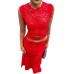 Sexy fashion, Sleeveless, Asymmetric lace top, Fish tail skirt set