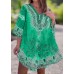 Fashionable V-Neck Ethnic Print Loose Kaftan Top for Women
