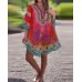 Fashionable V-Neck Ethnic Print Loose Kaftan Top for Women
