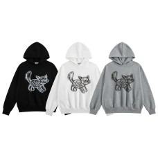 Retro cat graffiti printed hooded sweatshirt