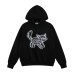 Retro cat graffiti printed hooded sweatshirt