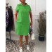 Casual Solid Color Short Sleeve Pocket Hooded Dress for Women