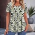 Style Printed Round Neck Short Sleeve Pleated Top for Women