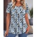 Style Printed Round Neck Short Sleeve Pleated Top for Women