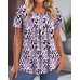 Style Printed Round Neck Short Sleeve Pleated Top for Women