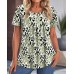 Style Printed Round Neck Short Sleeve Pleated Top for Women
