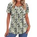 Style Printed Round Neck Short Sleeve Pleated Top for Women