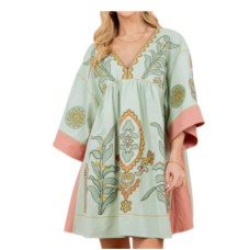 V-neck Loose Embroidered Dress for Women