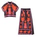 Positional Print Short Sleeve Women's Clothing Set