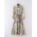 Long Color-Blocked Belted Maxi Dress for Women