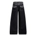 Leopard print spliced denim pants with waistband