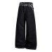 Leopard print spliced denim pants with waistband