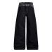 Leopard print spliced denim pants with waistband
